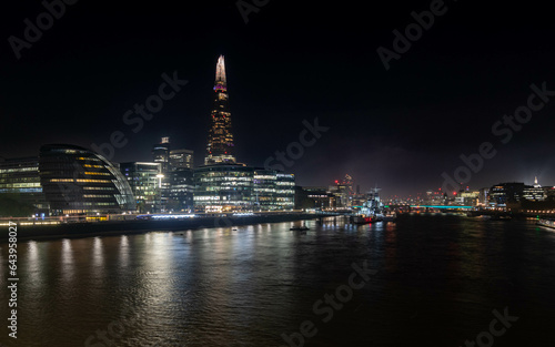 Night view of the Shard and skyscrapers of the city of London