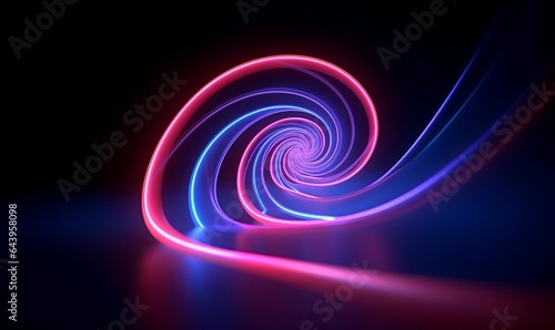 3d render, abstract geometric background, neon spiral line glowing in the dark. Simple helix. Minimalist wallpaper, Generative AI