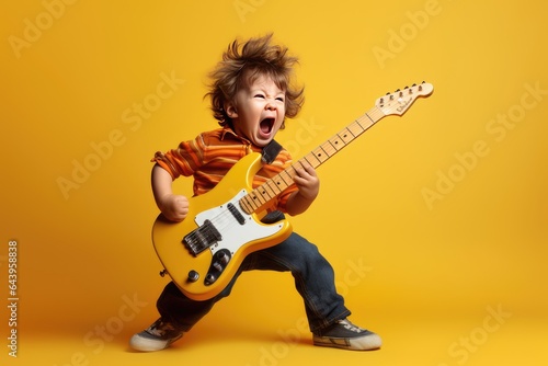 Valokuvatapetti Little Boy Rocks Out on Electric Guitar