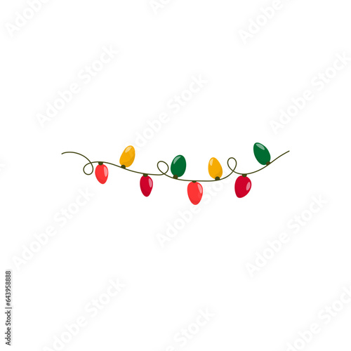 Christmas garland lamp in color. Hand drawn style. Vector isolated clipart. Stock illustration.