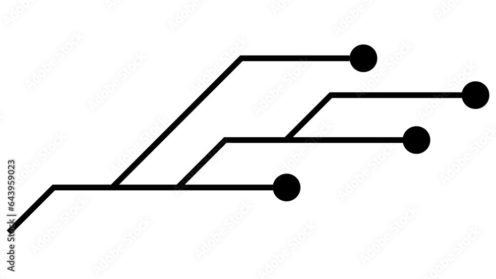 Printed circuit board PCB tracks isolated on white background. Technical clipart with lines and dots at the ends. Design element. Printed circuit board PCB tracks isolated on white background. Technical clipart with lines and dots at the ends. Design element.