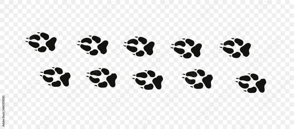 Footpath trail of animal.Wolf paws.Wolf paws walking randomly print vector isolated on white background. Footpath trail of animal.Wolf paws.Wolf paws walking randomly print vector isolated on white background.