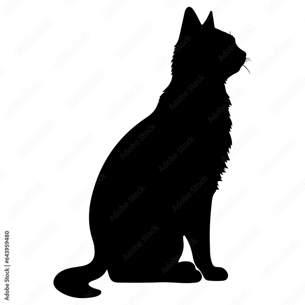 Black cat silhouette, Cute cartoon black cat