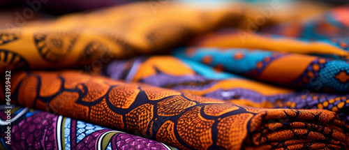 Kolorowe materiały na uszycie chitenge, kitenge. Afrykanskie ubranie. Wzorzyste tło. photo