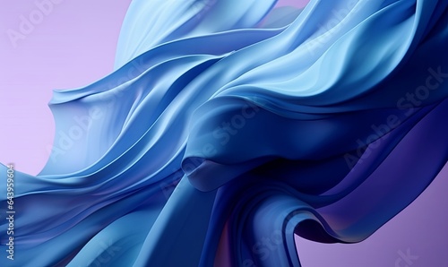 3d render, abstract blue background with folded textile layers levitating, fashion wallpaper with waving drapery, Generative AI