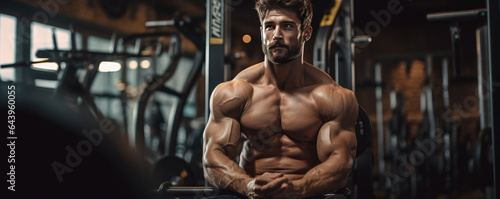 Handsome bodybuilder working out in the gym. 