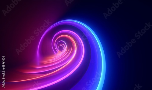 3d render, abstract geometric neon background, glowing spiral line, simple helix. Minimalist wallpaper, Generative AI
