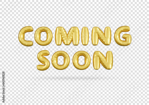 Gold balloons business header. Coming soon advertising symbol letter 3d vector. 