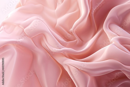 3d render, abstract background with delicate pink waving veil, floating drapery, crumpled silky textile, cloth macro, wavy fashion wallpaper, Generative AI