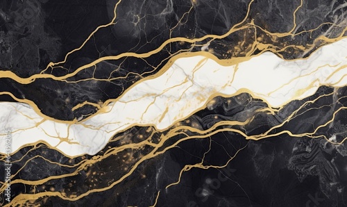 abstract background, texture of artificial black and white marble with gold veins, decorative marbling, fashionable stone, marbled surface, Generative AI