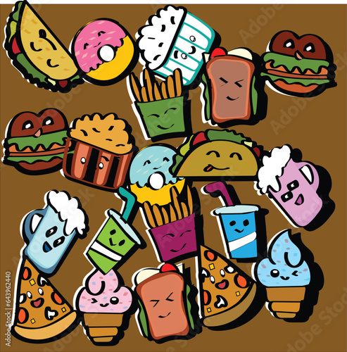 doodle collection set of food and beverage element. doodles food and beverage