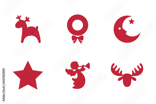 set of christmas icons, christmas-tree decorations, patterns for greeting cards, flat vector illustration