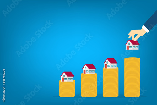 Housing price rising up. Real estate or house price rising. Homes increasing in value.