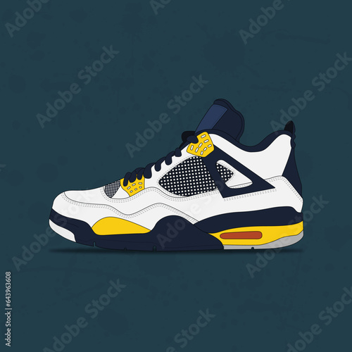 White, Yellow and Dark Blue Basketball Shoes Sneakers