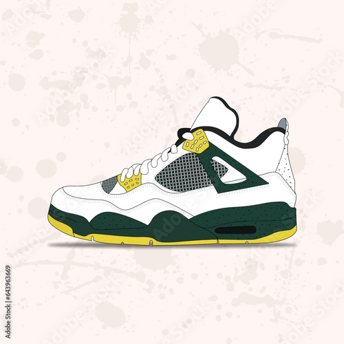 White, Green and Yellow Basketball Shoes Sneakers