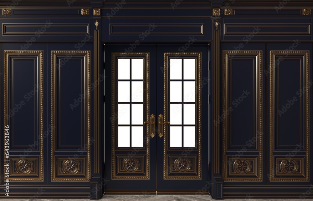 Fototapeta premium Classic wall vintage blue wood panels doors