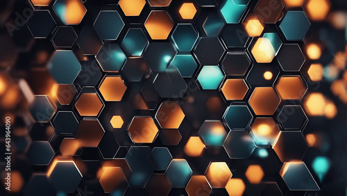 Abstract background hexagon pattern with glowing lights 