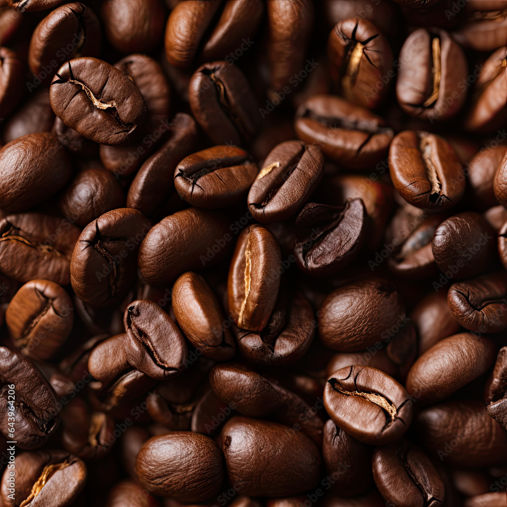 Obraz premium Roasted coffee beans background, seamless pattern, coffee wallpapers.