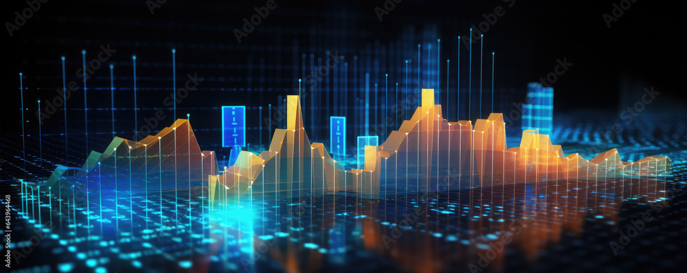 Futuristic graph and chart hologram. Abstract holographic chart, graph and data background. 