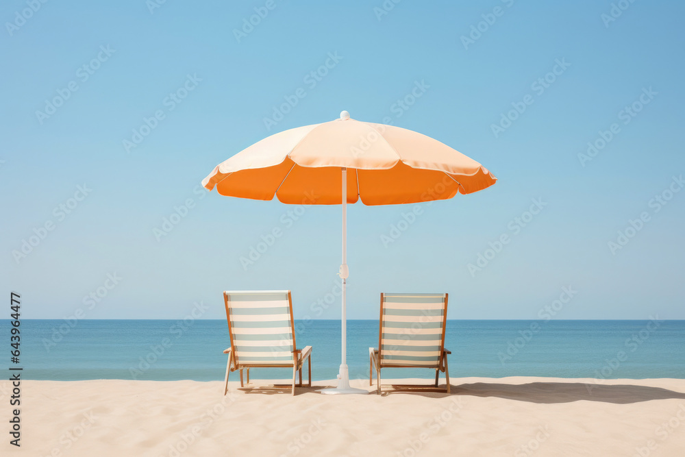 Tranquil Beach Retreat: Lounge Chairs and Umbrella