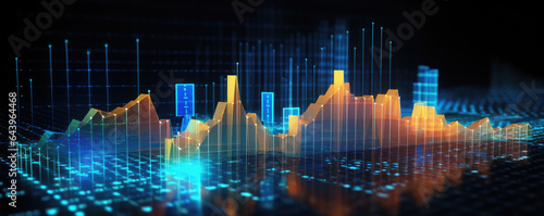 Futuristic graph and chart hologram. Abstract holographic chart, graph and data background. 