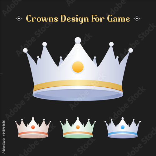 Golden crowns for king or queen, crowning headdress for Monarch. Royal gold monarchy medieval emperor coronation symbol, silver, brown crown design, Golden crown, silver crown, brown crown. King.