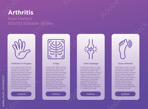 Arthritis thin line icons set: joint damage, gout arthritis, x-ray. Vector illustration, editable stroke.