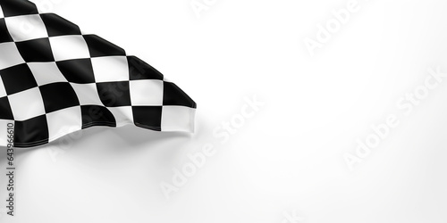 Checkered finish flag on white background, top view. Space for text. Generative AI