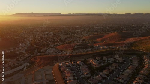 Aerial View of Simi Valley at Sunset, Ventura County, California