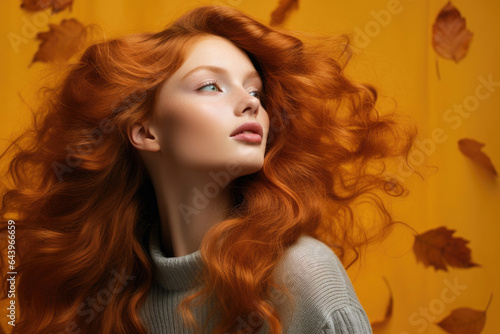 Pretty redhead woman in autumn season