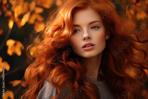 Pretty redhead woman in autumn season