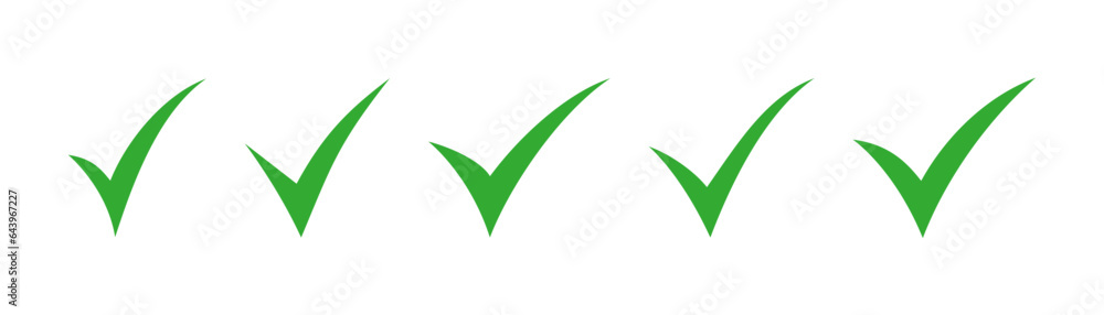 Green check mark and red cross icon set. Circle and square. Tick symbol in green color, vector illustration. Green check mark and red cross icon set. Circle and square. Tick symbol in green color, vector illustration.