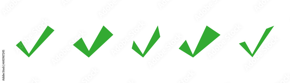 Green check mark and red cross icon set. Circle and square. Tick symbol in green color, vector illustration. Green check mark and red cross icon set. Circle and square. Tick symbol in green color, vector illustration.