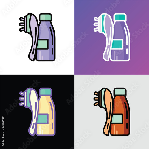 Anti cellulite treatments thin line icon: body massager and body oil in glass bottle. Modern vector illustration for beauty shop.