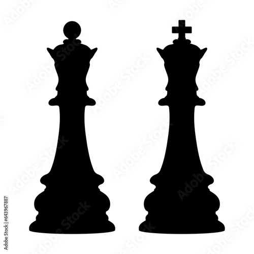 King and Queen chess piece silhouette. Vector illustration
