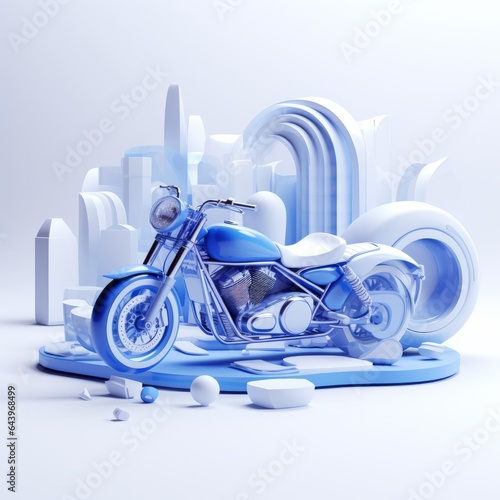 3D model a blue modern bike with glossiness material, isometric illustration, render from blender in minimalism style, high quality details, isolated on white background. photo