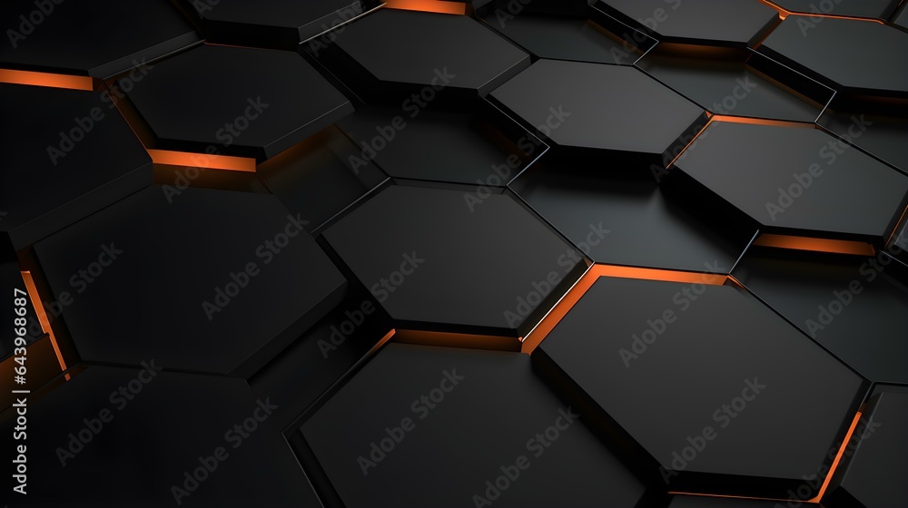 Abstract Background of hexagonal Shapes in black Colors. Geometric 3D Wallpaper
