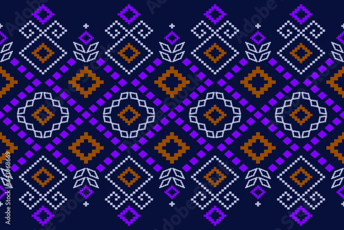 Indigo navy blue geometric traditional ethnic pattern Ikat seamless pattern border abstract design for fabric print cloth dress carpet curtains and sarong Aztec African Indian Indonesian