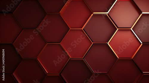 Abstract Background of hexagonal Shapes in burgundy Colors. Geometric 3D Wallpaper
