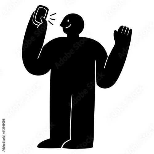 Simple character video calling with telephone flat illustration