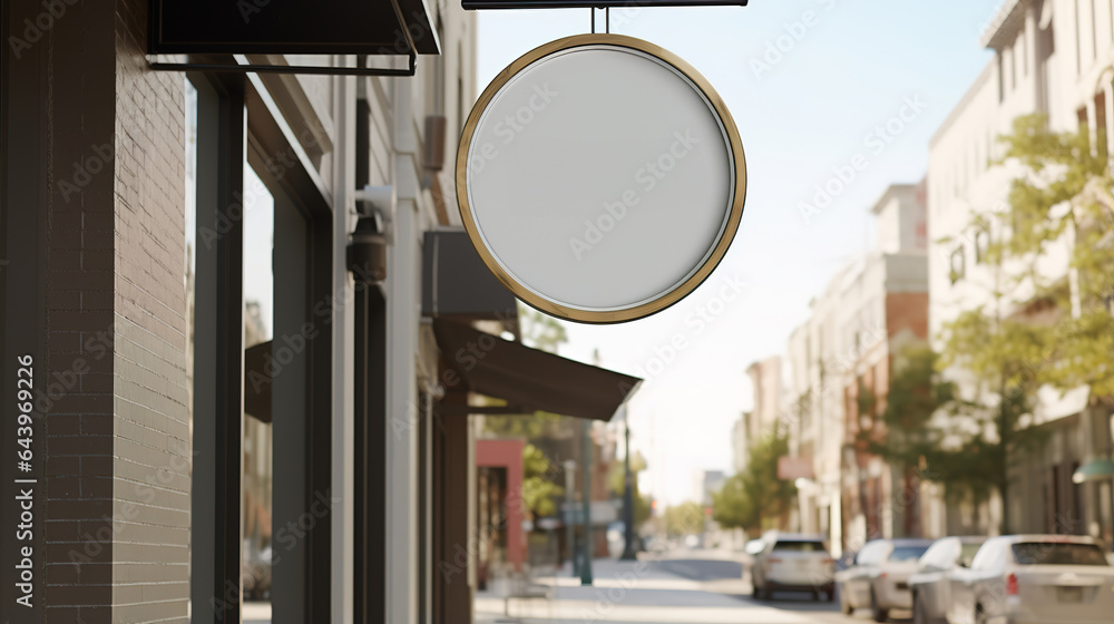 Generative AI, coffee shop street signboard mock up for logo design, brand presentation, aesthetic muted neutral colors, on the wall outdoor Generative AI, coffee shop street signboard mock up for logo design, brand presentation, aesthetic muted neutral colors, on the wall outdoor