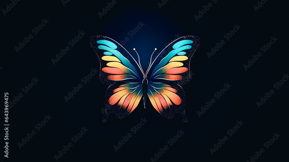 Colorful butterfly on a dark background, generative AI.