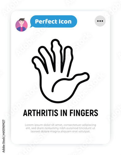Arthritis in fingers thin line icon. Inflammation in joints. Osteoarthritis. Vector illustration.