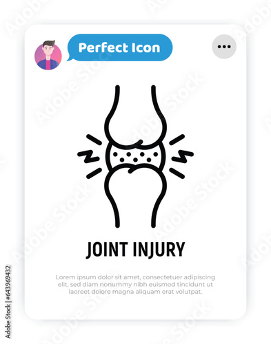 Joint injury, inflammation thin line icon. Arthritis symptom. Vector illustration.
