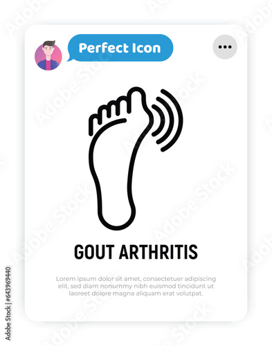 Gout arthritis on foot, joint inflammation thin line icon. Osteoarthritis. Vector illustration.