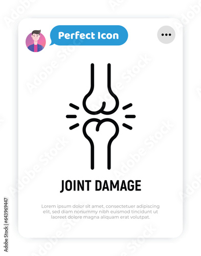 Joint damage, arthritis, inflammation. Thin line icon. Vector illustration.