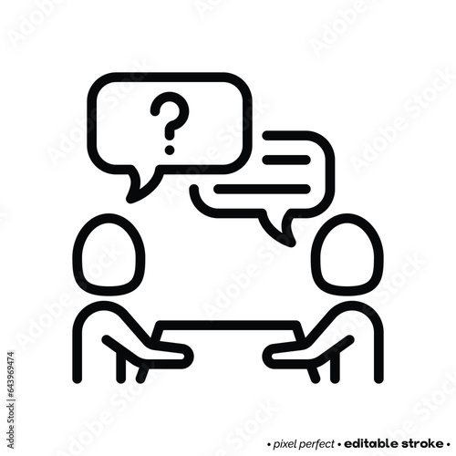 Interview thin line icon. Employment, hr, meeting, one person answers the questions. Editable stroke. Vector illustration.