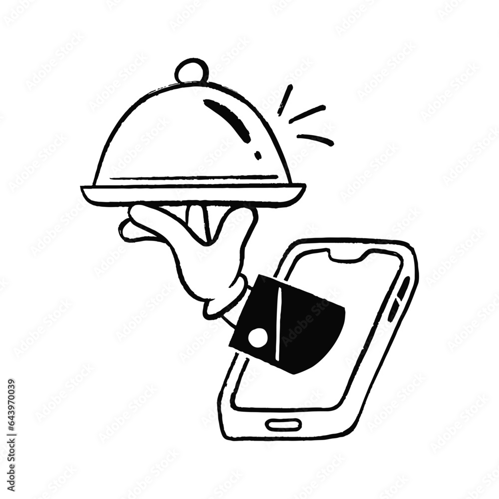 Fototapeta premium Online food delivery cartoon hand drawn