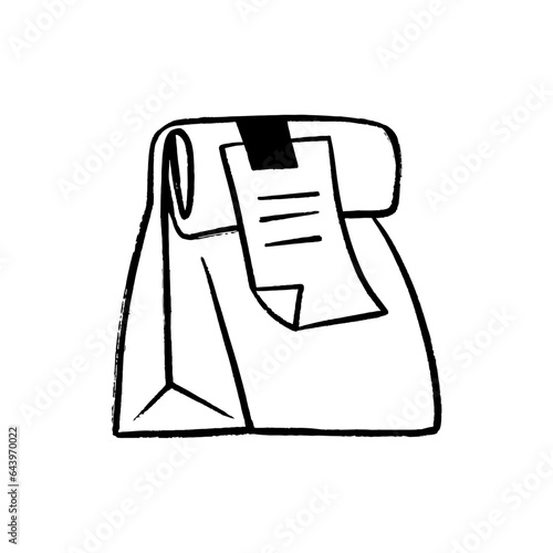 Food paper bag with receipt cartoon hand drawn