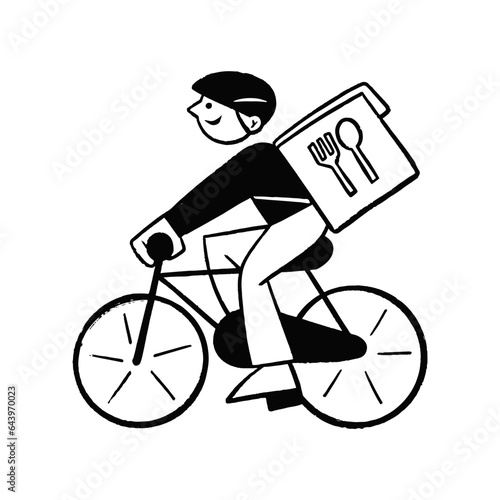 Food delivery man riding bicycle cartoon hand drawn